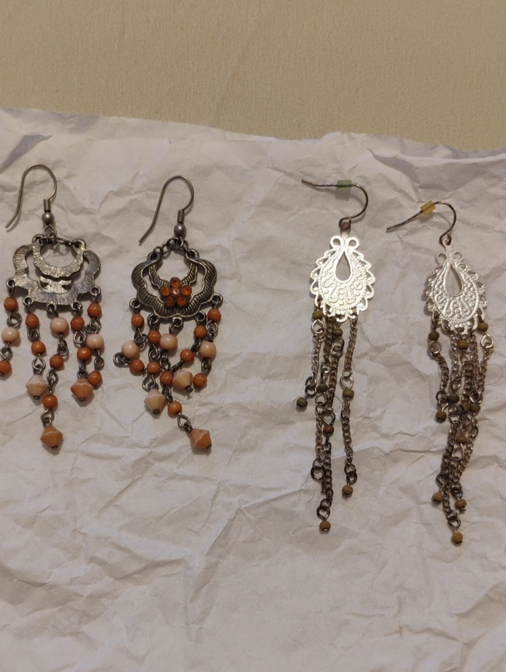 Boho Peach Bead Dangle Earrings Set - Women Jewelry
